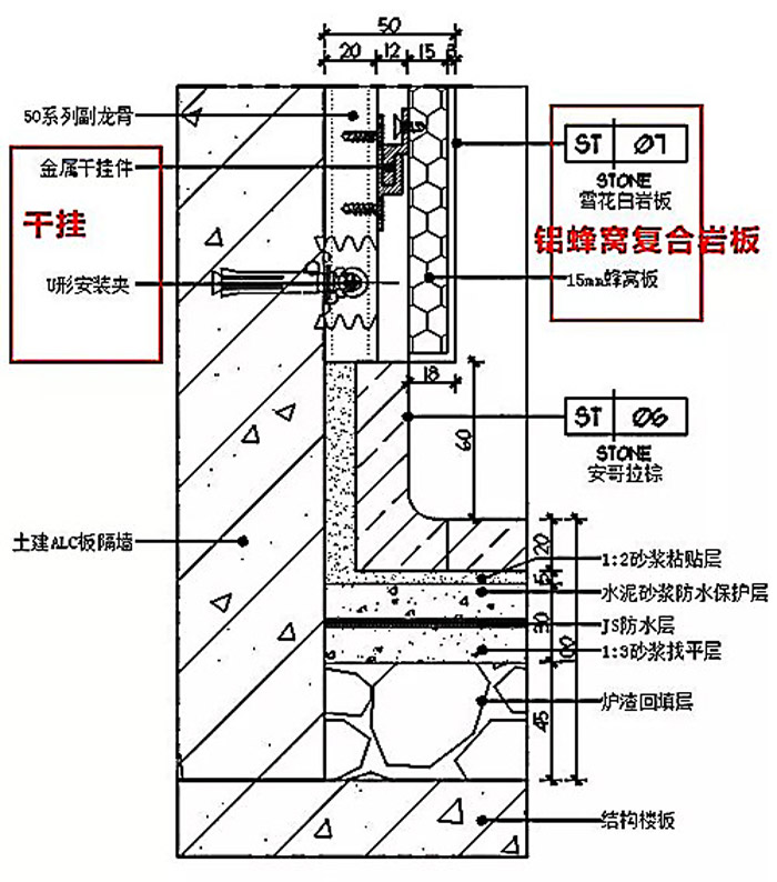 鋁蜂窩復合巖板干掛豎剖.jpg