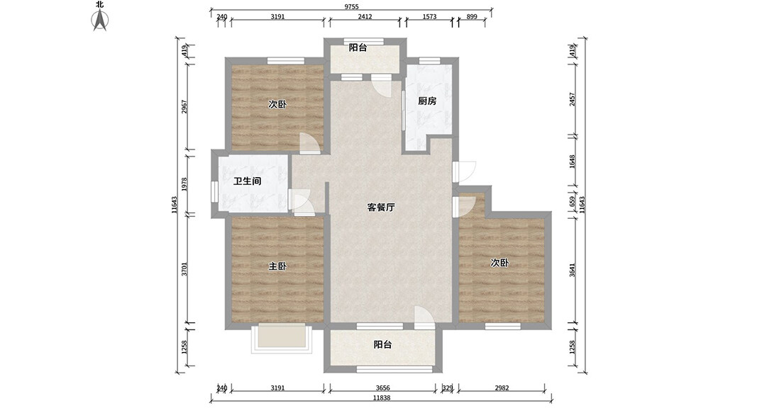 磊鑫伊頓陽光125㎡三室二廳戶型平米布局圖.jpg